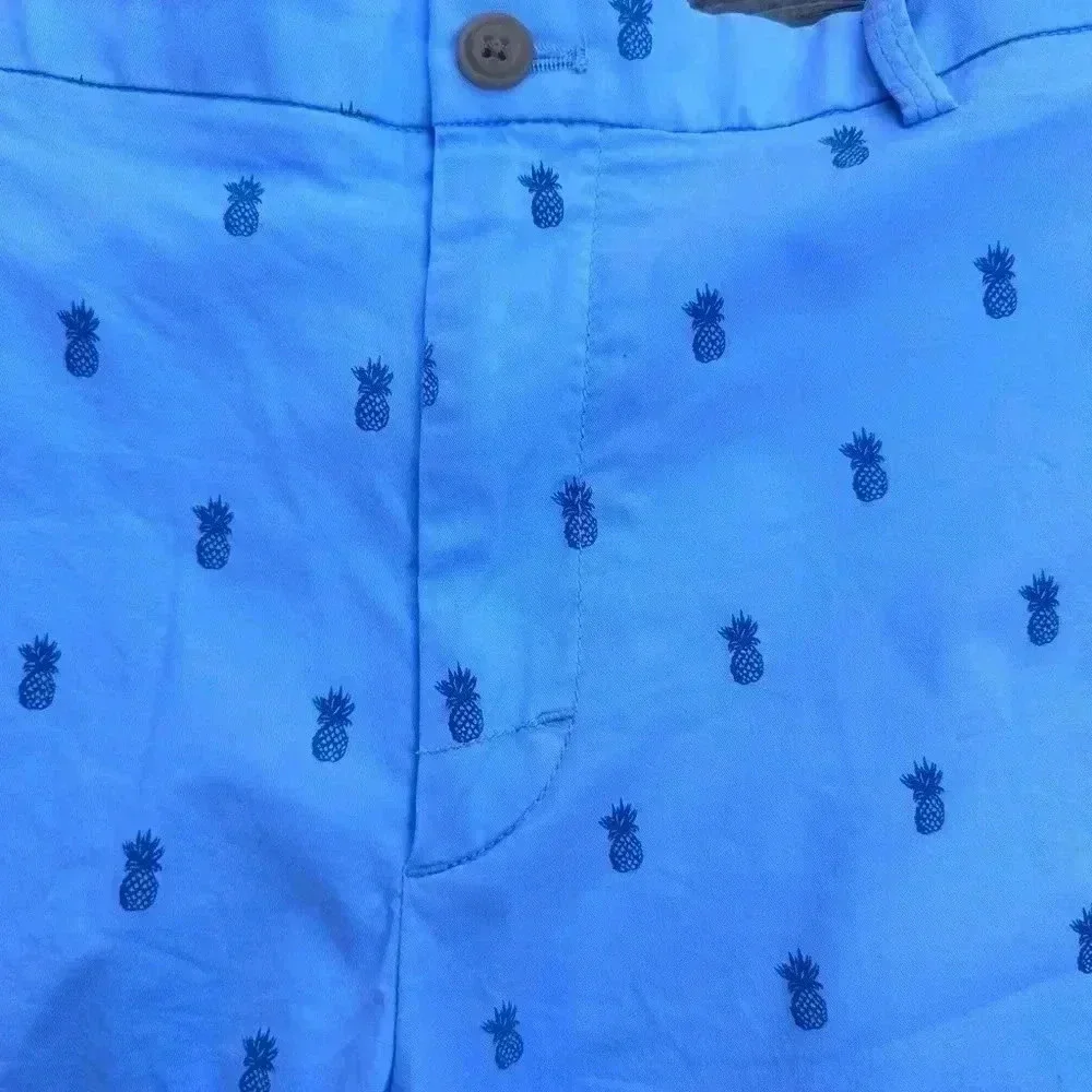 Men 34‎ Waist Light Blue Pineapple Printed Stretch Shorts With Pockets